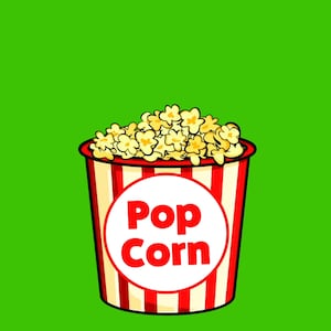 2021 Green Screen footage of a tub of popcorn zooming out and exploding, mp4 motion graphic animated popcorn