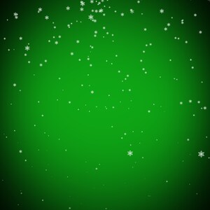 May include: A green background with white snowflakes falling from the top of the image.