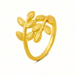 Leaf Ring Brass Gold Plated | Open Adjustable Nature Inspired Ring, Minimalist Botanical Jewelry Gift for Her