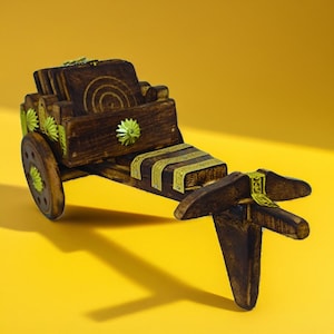 ヴィンテージ ブロック カート ティー コースター セット | 手作り木製 | 真鍮アクセント