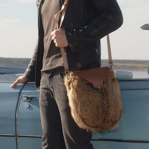 Exclusive coyote fur bag Crossbody bag Genuine leather purse