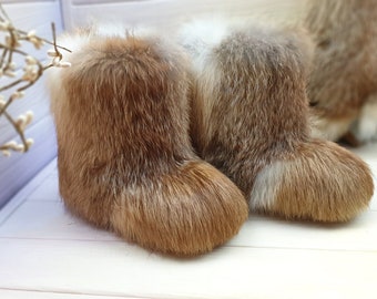 Children's fur winter boots,red fox fur toddler boots, girls snow boots, kids mukluks, yeti boots for kids, children winter shoe, kids boots