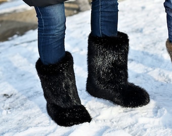 Beaver winter fur boots for women, mukluks, Eskimo boots, Snow high furry boots girlfriend gift, LITVIN