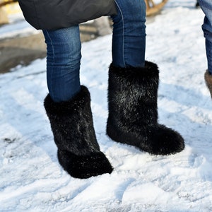 Bever winterbontlaarzen voor dames, mukluks, eskimolaarzen, hoge harige sneeuwlaarzen cadeau vriendin, LITVIN