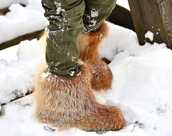 Fox winter boots,red fox fur toddler boots, unisex snow boots, kids mukluks, yeti boots for kids, children winter shoe, kids boots