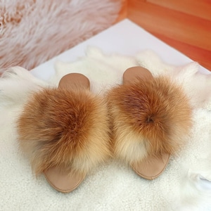 Furry red slides best sale