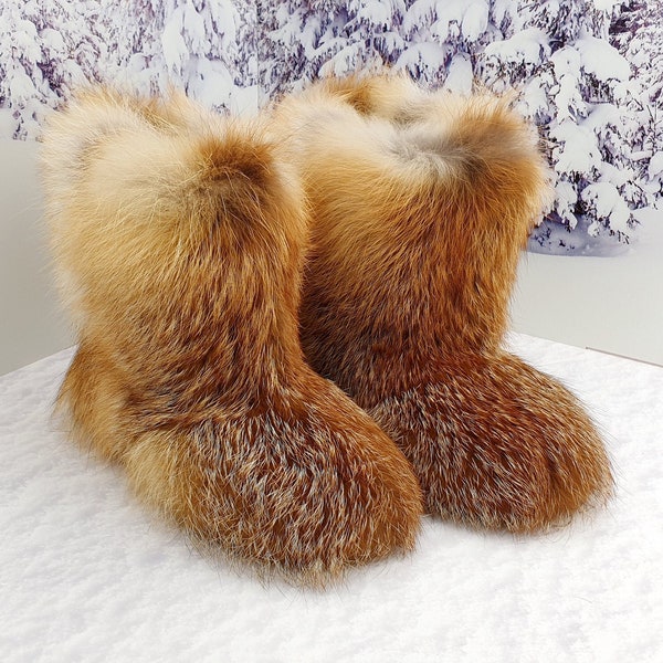 Real Red Fox fur ankle boots Women winter fur boots Snow boots