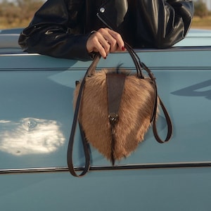 Crossbody bag Exclusive brown goat fur bag Genuine leather purse