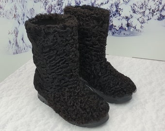 Karakul winter girl's boots,black snow boots 34 EU , Persian lambskin toddler boots