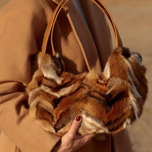 Real red fox fur bag Women genuine fur purse Handbag
