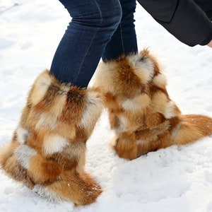 Laarzen van vossenbont voor dames, mukluks, yeti-laarzen, Eskimo-laarzen, lange laarzen, mukluk-laarzen, cadeau vriendin, harige snowboots LITVIN