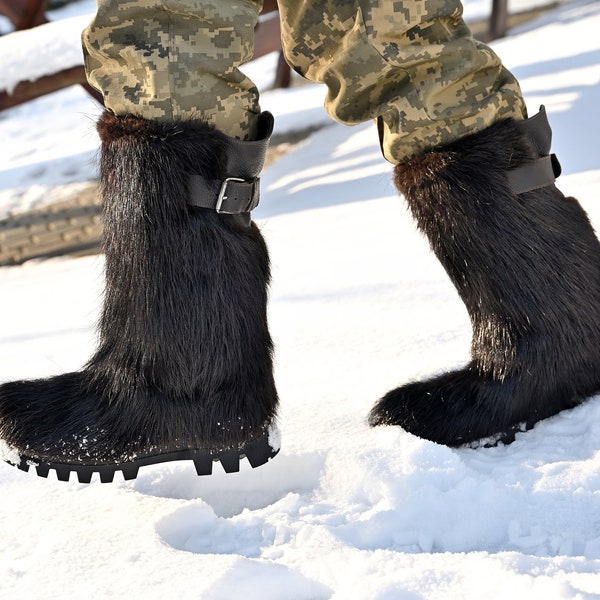 Long fur men winter boots Mukluk Viking Boots