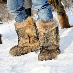 Coyote Pelzstiefel für Männer, Mukluks, Wikingerstiefel, Yetistiefel, pelzige Schneestiefel, Winterstiefel, Eskimo Muklukstiefel LITVIN