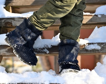 Kinder Winter Pelz Stiefel, blaue Schnee Kleinkind Stiefel, Leder