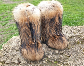 Raccoon women winter fur boots Furry Mukluks LITVIN