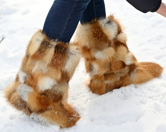 Fox fur boots for women, mukluks, yeti boots, Eskimo boots, long boots, mukluk boots, Girlfriend gift, Furry snow boots LITVIN