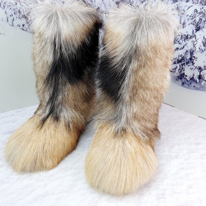 Choose own real Goat fur women winter boots Fluffy snow boots Eskimo yeti mukluks