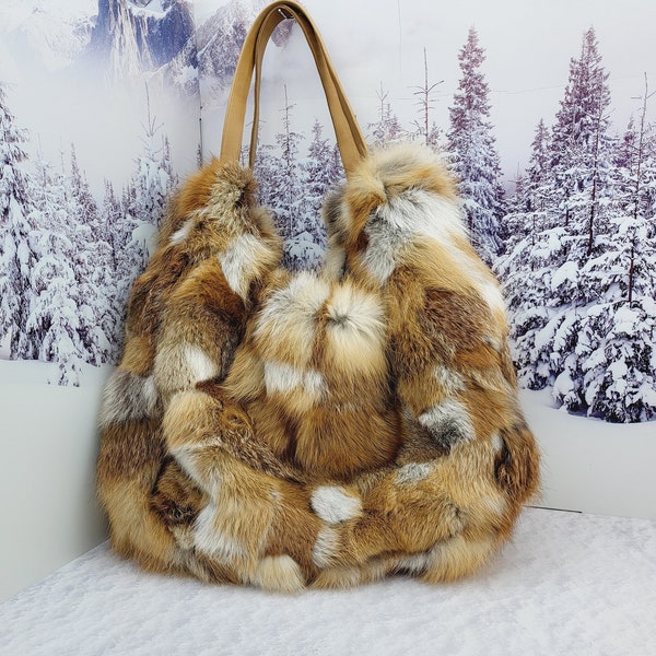 Echte Rotfuchs Pelz Einkaufstasche Riesige Tasche Oversized große Tasche