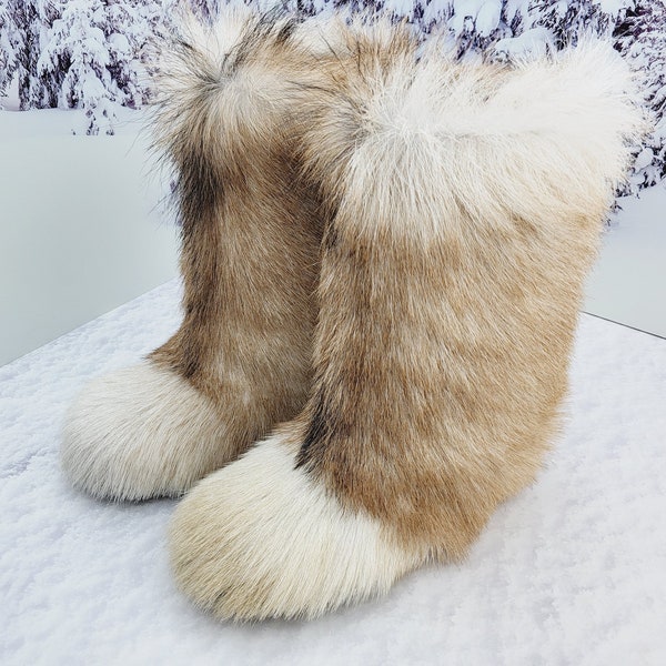 38 EU Botas de piel de cabra yeti marrón cremoso 7-7.5 US Botas de nieve de invierno para mujer