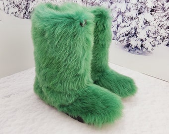 Green fur boots outlet