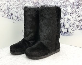 Women black genuine goat fur winter boots for women Eskimo boots Mukluks