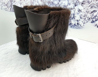 Real nutria fur men winter boots Mukluk Viking Boots