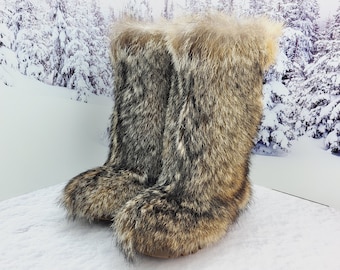 Coyote winter fur boots for men, viking boots Eskimo mukluk boots LITVIN
