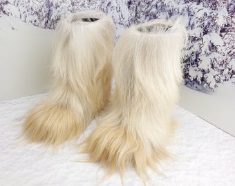 Super shaggy yeti goat fur boots new Apres ski boots Snow women boots