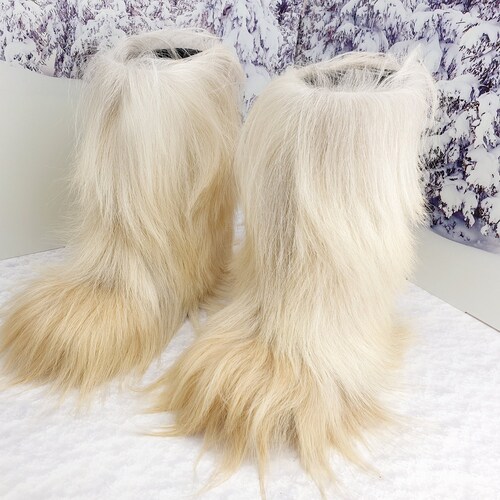 Super Shaggy Yeti Goat Fur Boots New Apres Ski Boots Snow Women Boots