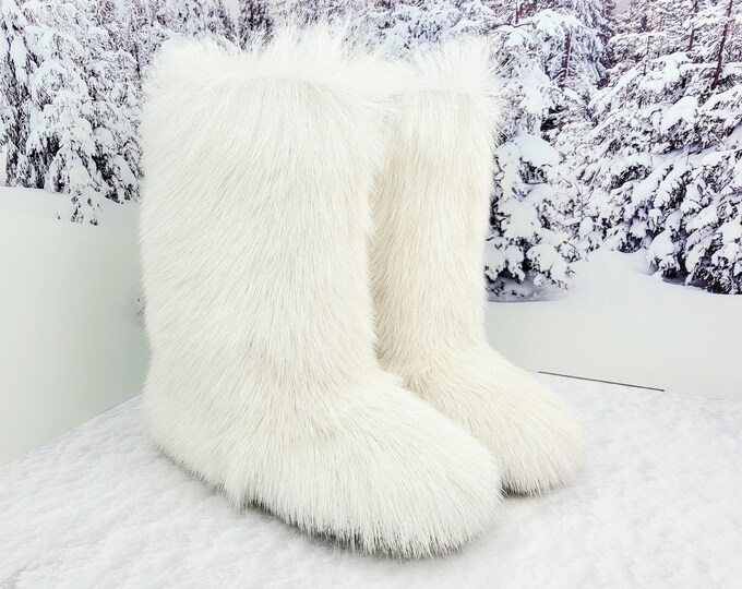 White Goat Fur Knee Yeti Fur Boots Winter High Fur Boots Etsy