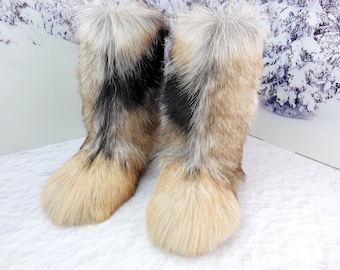 Choose own real Goat fur women winter boots Fluffy snow boots Eskimo yeti mukluks