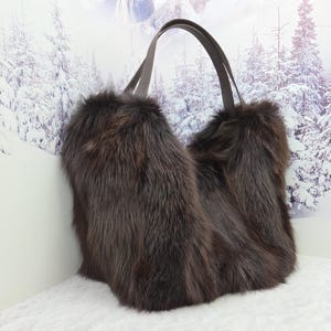Real red fox fur shopping bag Women genuine fur purse image 12