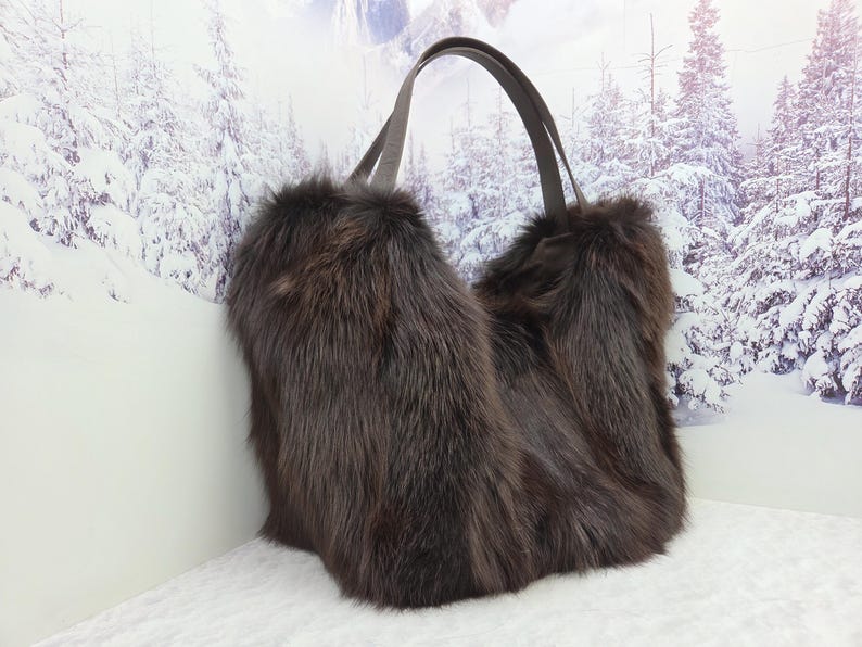 Real red fox fur shopping bag Women genuine fur purse image 12