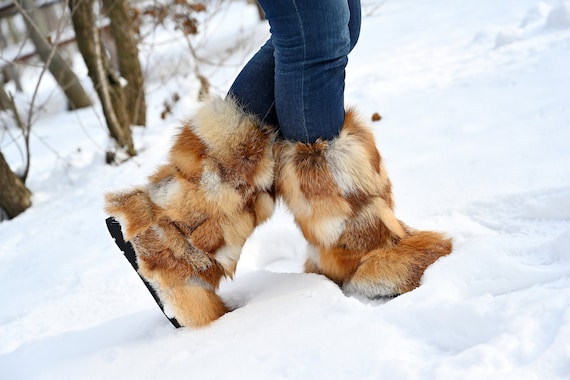 Fox Fur Boots for Women, Mukluks, Yeti Boots, Eskimo Boots, Long Boots,  Mukluk Boots, Girlfriend Gift, Furry Snow Boots LITVIN 