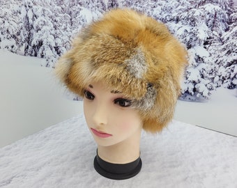 Bright real red fox fur women winter cap Genuine fur Snow hat