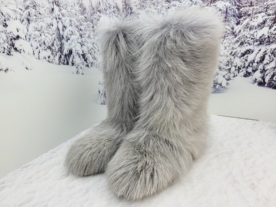 Dyed Gray or Green Super Fluffy Goat Fur Women Boots Snow  display picture 1