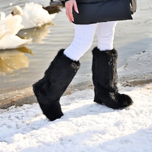 High Black Fox Mukluk Boots for Women Genuine Fox Fur Snow Boots - Etsy