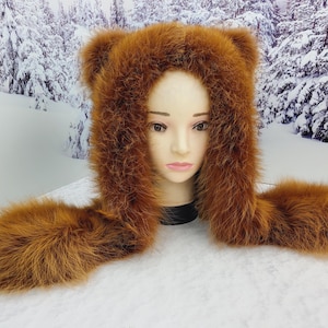 Size L Real fire red fox fur hood Unisex winter hat Trapper hat