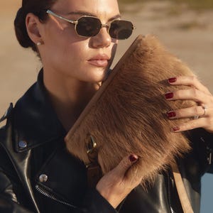 Real long fur bag Crossbody bag Genuine leather purse