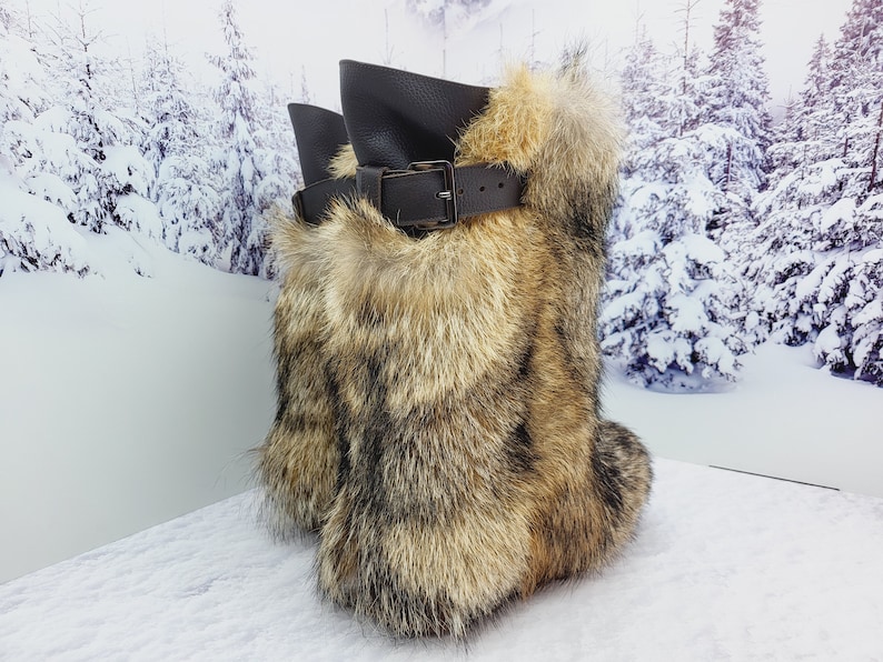 Brown Goat Fur Boots For Men - Winter Snow Viking Boots, Handmade Mukluks, Yeti Boots With Sheepskin Lining - View #7
