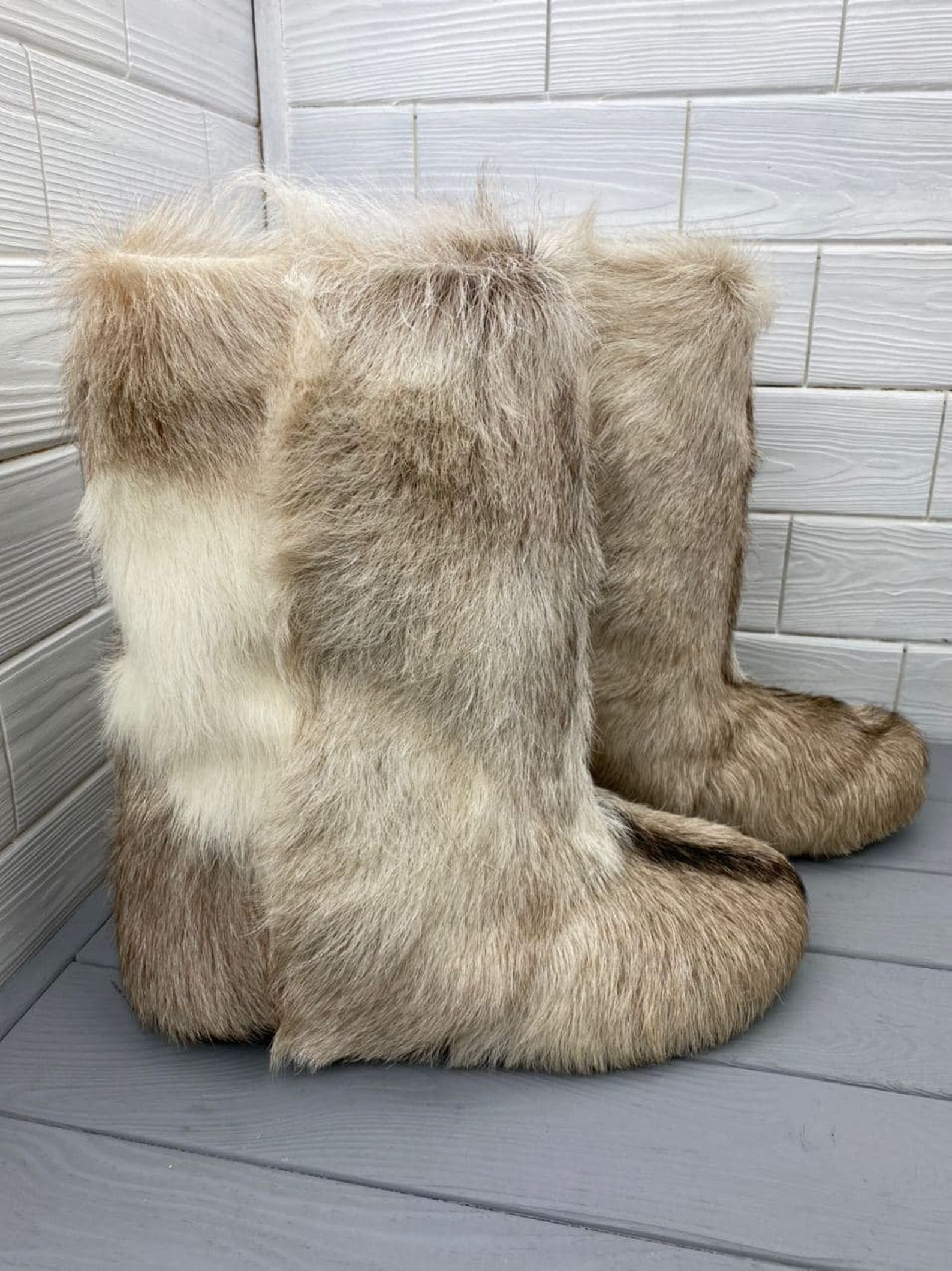 Genuine High Fur Winter Bootsmukluks Snow Furry Yeti Boots | Etsy