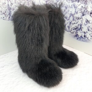 Black goat fur yeti boots for women Furry Eskimo boots Mukluks image 4