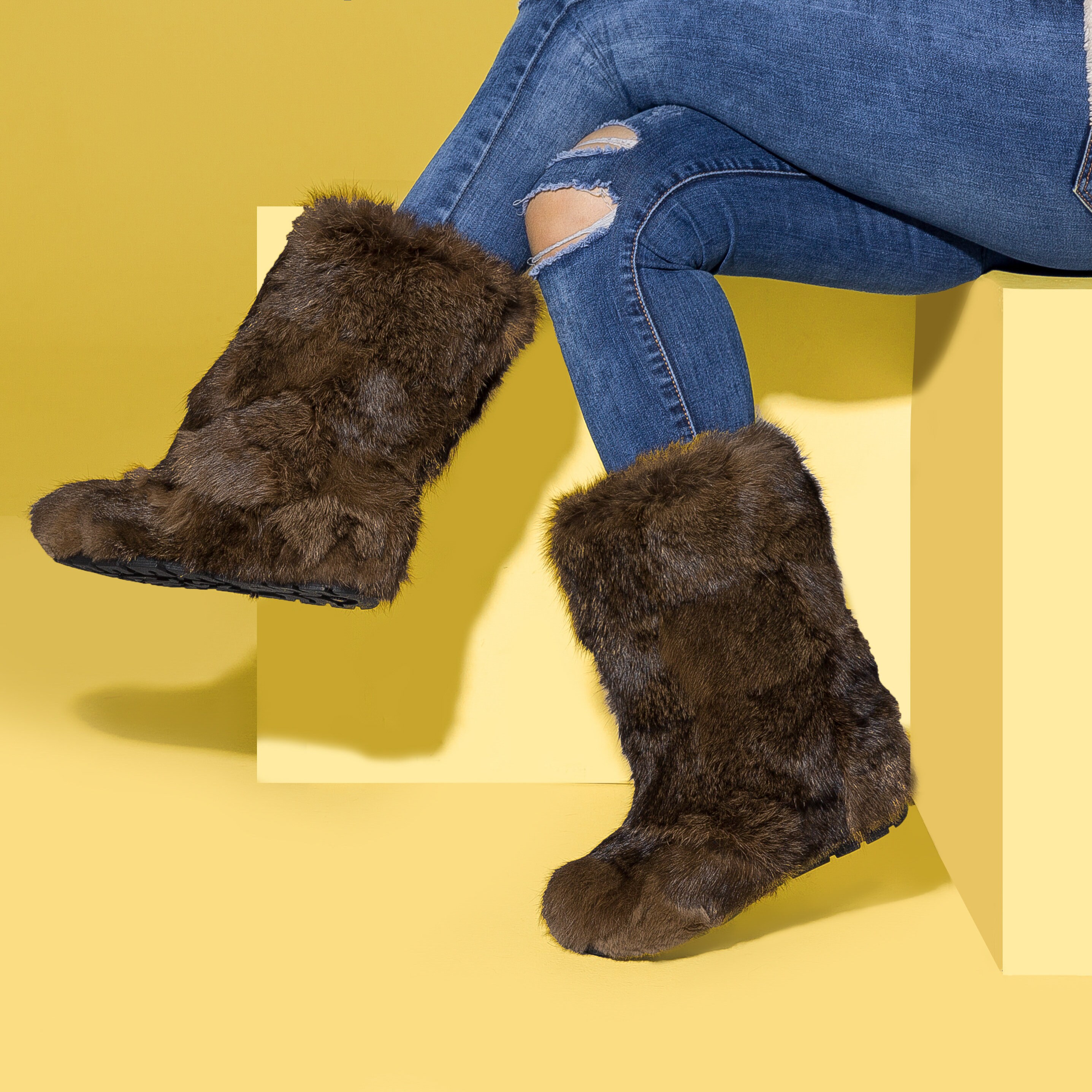 Brown rabbit boots for women mukluk boots yeti boots colour Etsy