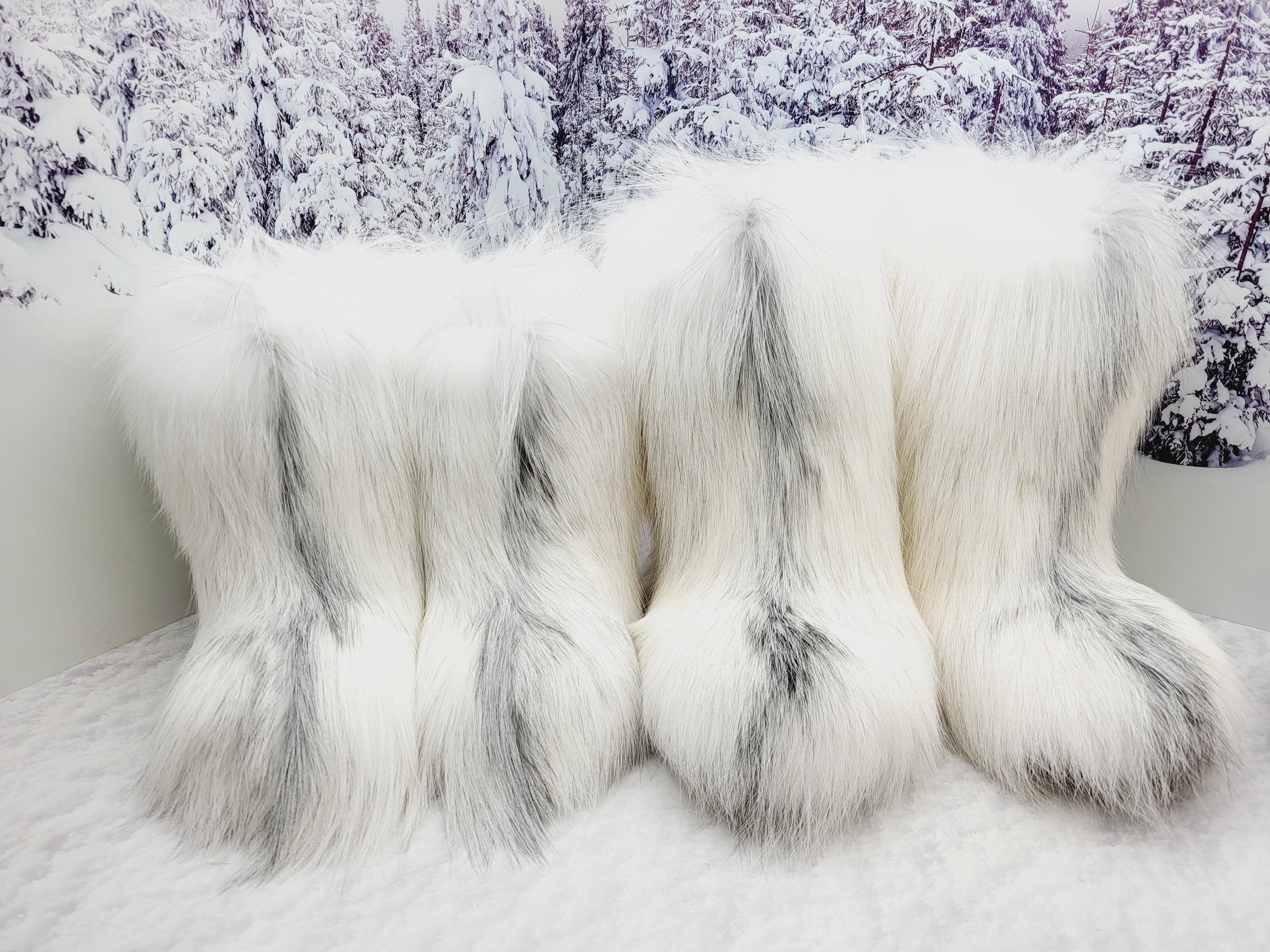 White Arctic Fox Fur Boots for Women Winter Fur Boots Mukluks