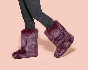 Purple rabbit boots for women, mukluk boots, yeti boots, colour rabbit fur boots, long boots, winter boots, girlfriend gift, LITVIN