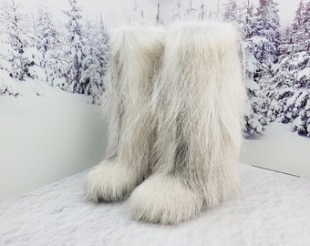 High women winter fur boots 37EU 6-6.5 US  Real goat fur knee boots