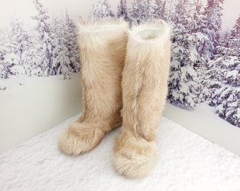 Custom high goat fur boots for women Knee snow boots Mukluk