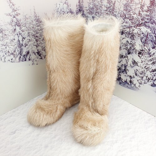 Custom High Goat Fur Boots for Women Knee Snow Boots Mukluk