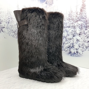 Kniebontlaarzen voor dames Hoge winterlaarzen van echt bont Snowboots