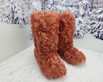 Bottes hautes en vraie fourrure de Toscane, bottes d'hiver mouton eskimo pour femmes